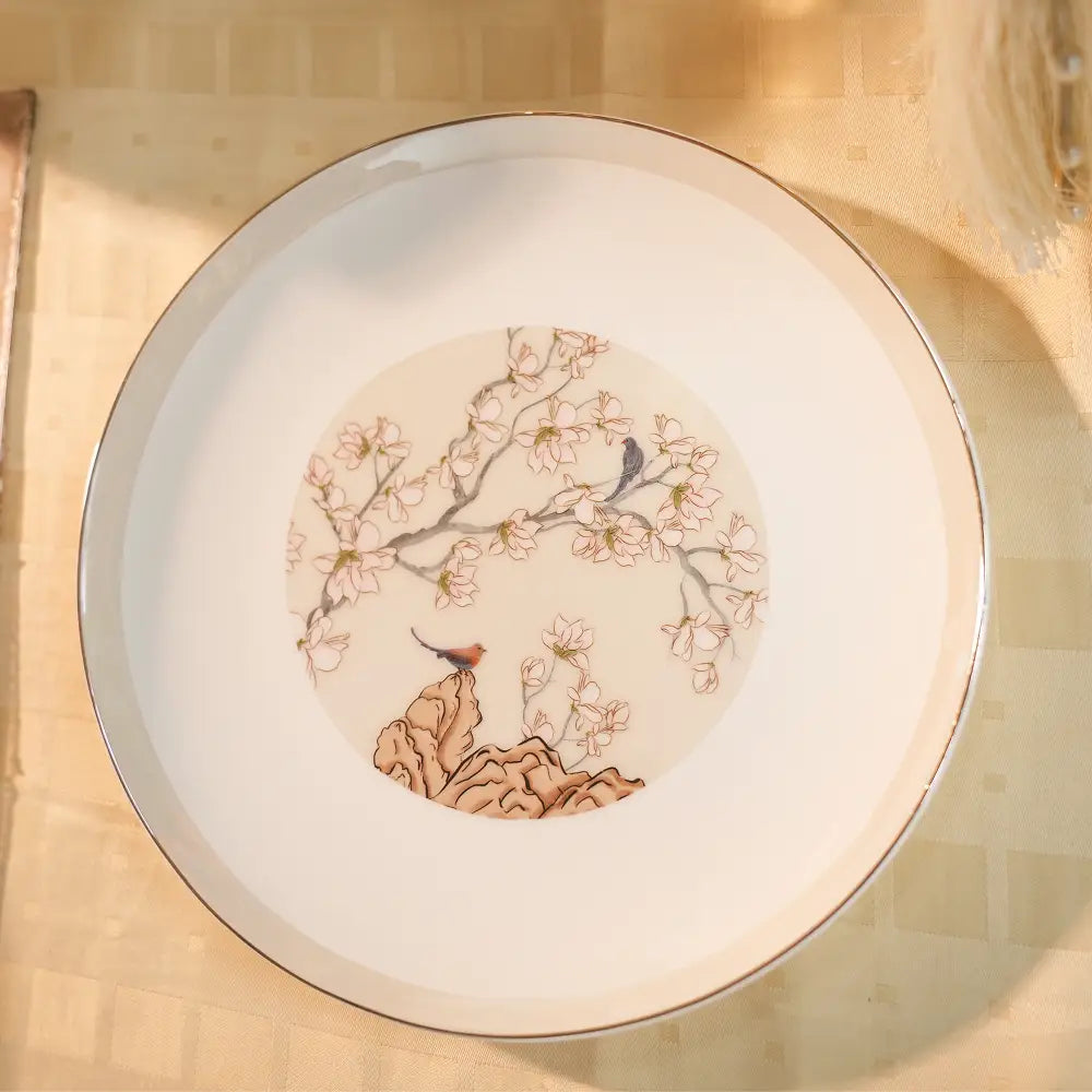 Avian Bloom Dinner Set – 35 & 48-Piece Bird & Floral Elegance - Dinner set