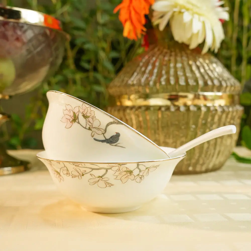 Avian Bloom Dinner Set – 35 & 48-Piece Bird & Floral Elegance - Dinner set