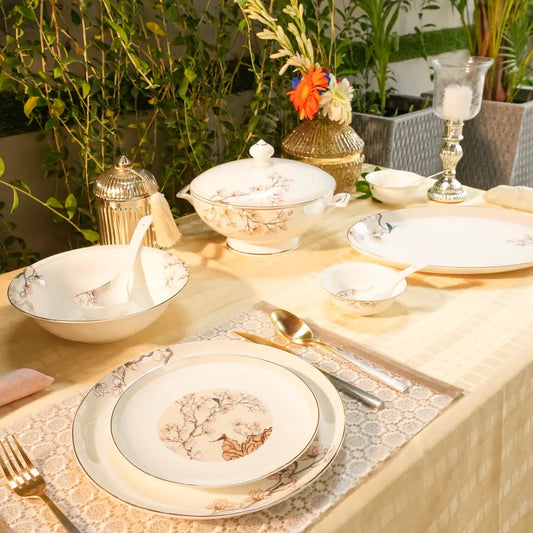 Avian Bloom Dinner Set – 35 & 48-Piece Bird & Floral Elegance - Dinner set