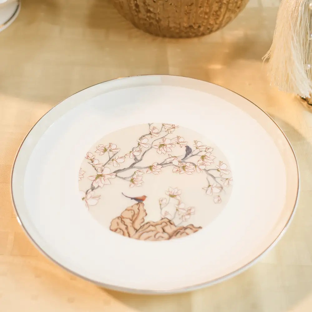 Avian Bloom Dinner Set – 35 & 48-Piece Bird & Floral Elegance - 35 PCS - Dinner set