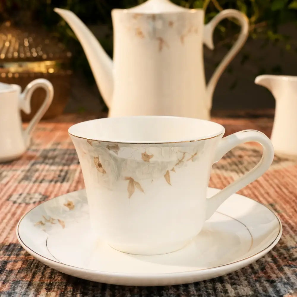 Blossom White Cup & Saucer – Elegant Floral Luxury - 17 PCS TEA SET - Dinner set