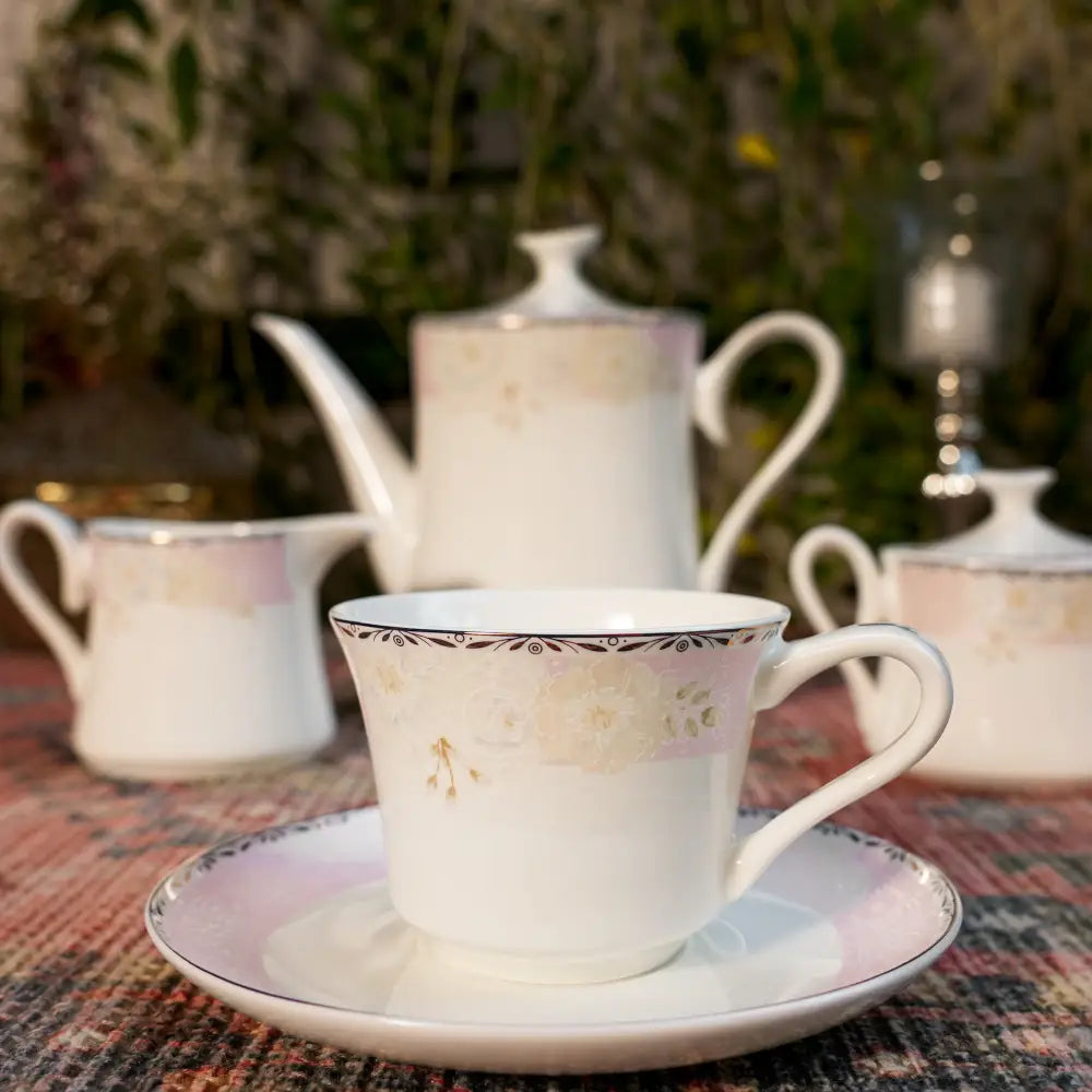 Celeste Royale Tea Set – White & Gold Cup & Saucer 01 - 17 PCS TEA SET - Cup Saucer