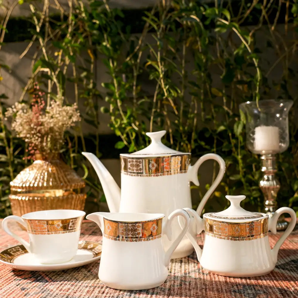 Celeste Royale Tea Set – White & Gold Elegance - 12 PCS CUP SAUCER - Cup Saucer