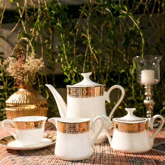 Celeste Royale Tea Set – White & Gold Elegance - 12 PCS CUP SAUCER - Cup Saucer