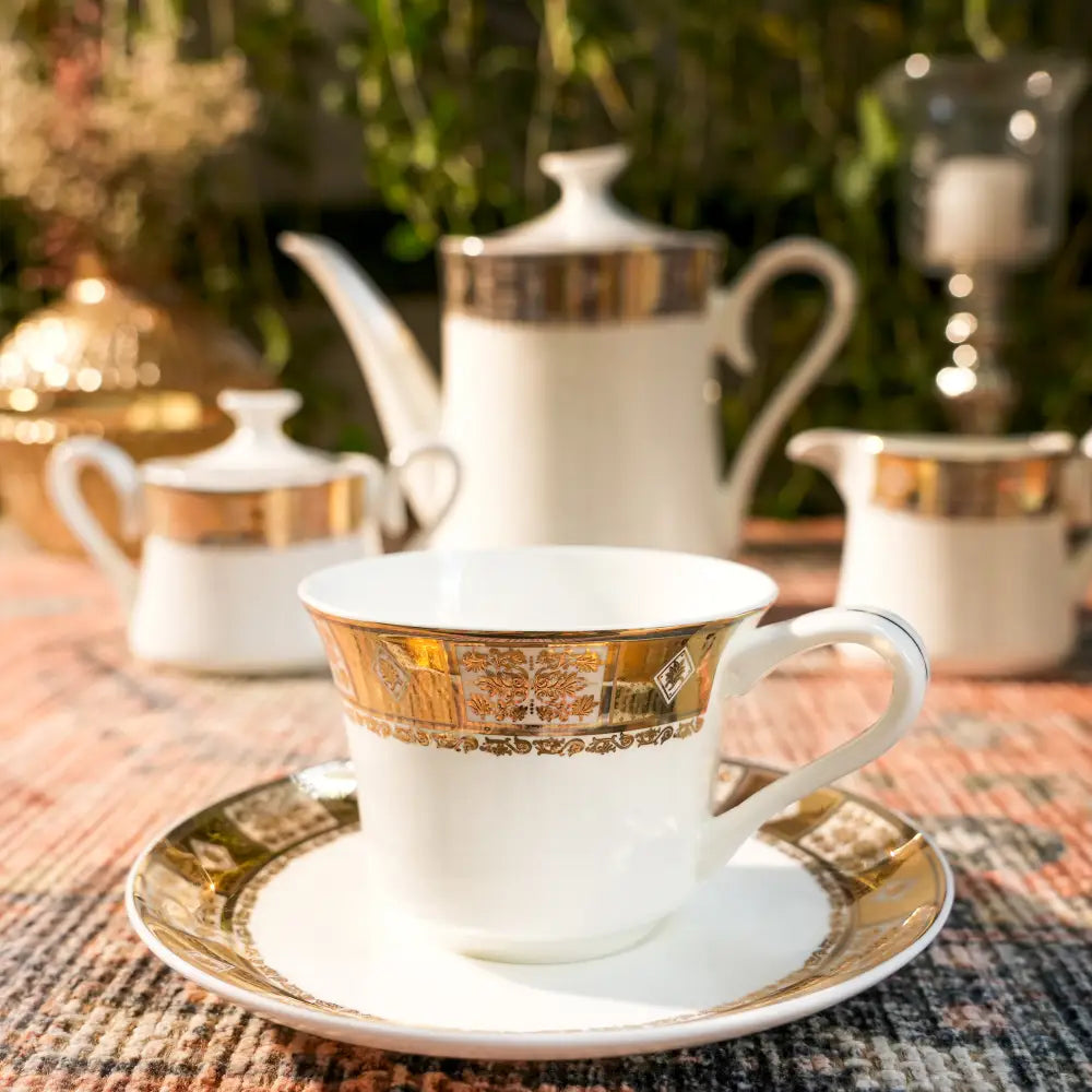 Celeste Royale Tea Set – White & Gold Elegance - 17 PCS TEA SET - Cup Saucer