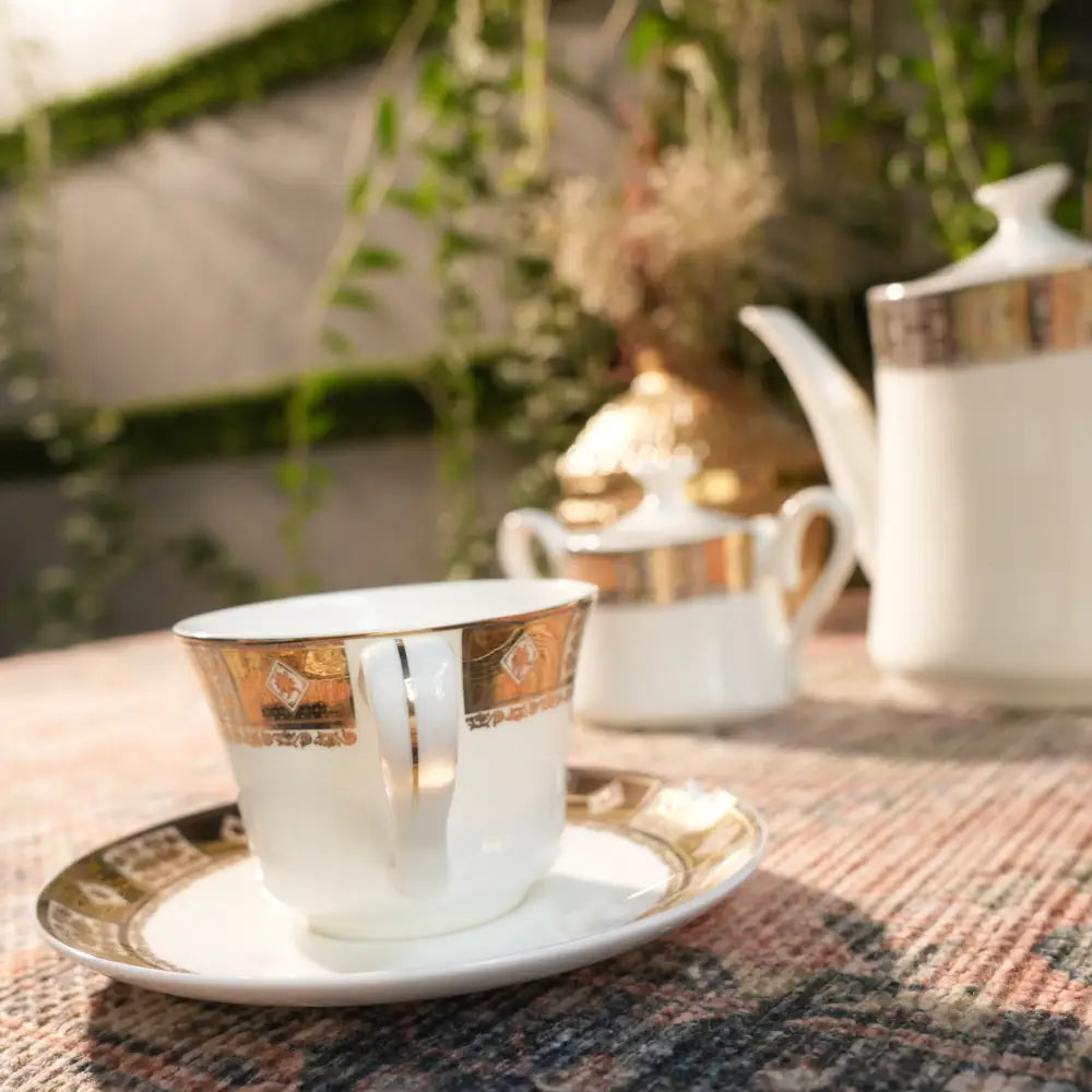 Celeste Royale Tea Set – White & Gold Elegance - Cup Saucer