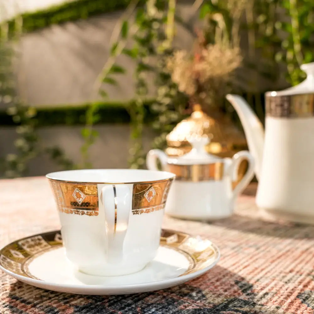 Celeste Royale Tea Set – White & Gold Elegance - Cup Saucer