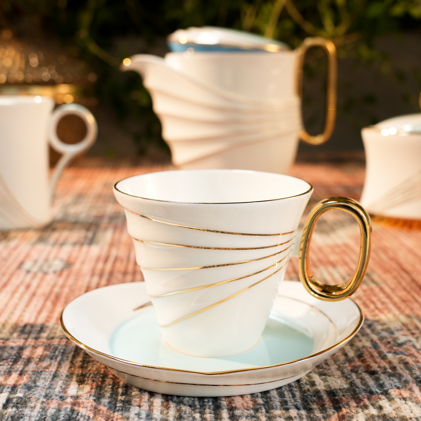 Luxurious Royal Blue Pure White and Gold Cup & Saucer Set