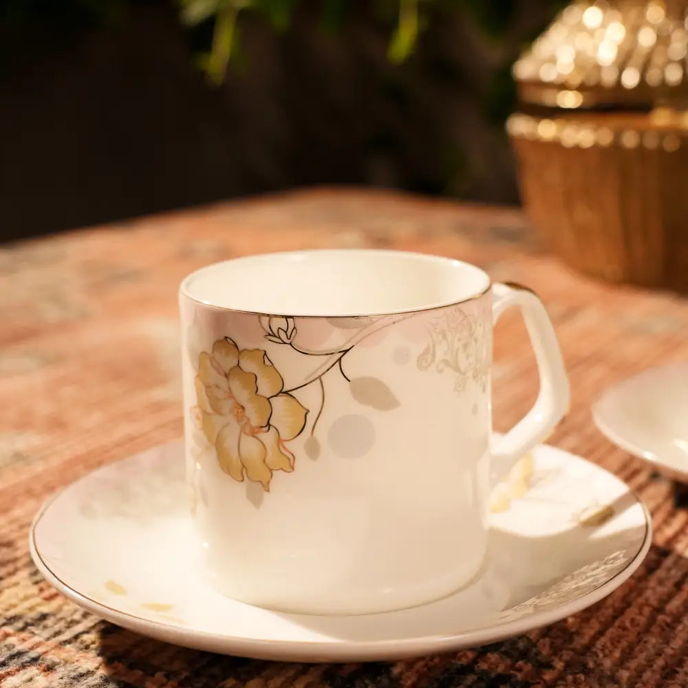 Marble Gold Cup & Saucer – Exquisite Floral Design for Timeless Elegance - Cup Saucer