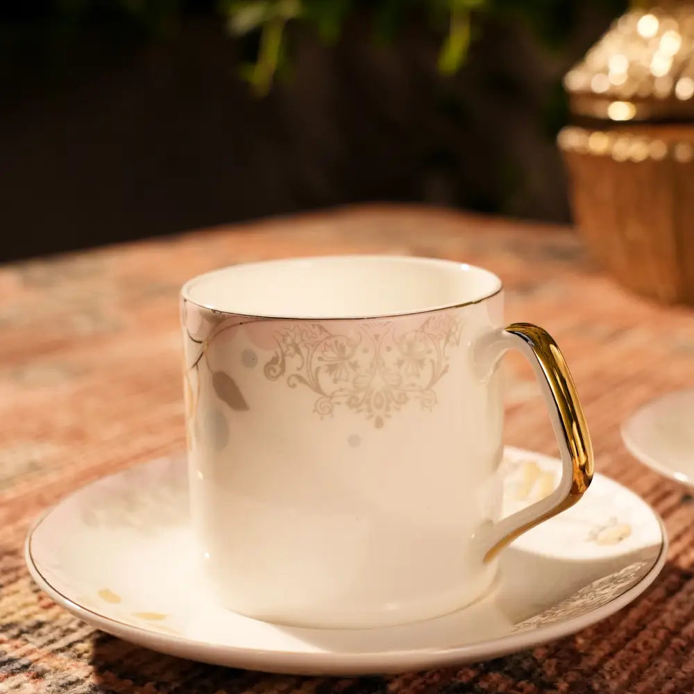 Marble Gold Cup & Saucer – Exquisite Floral Design for Timeless Elegance - Cup Saucer
