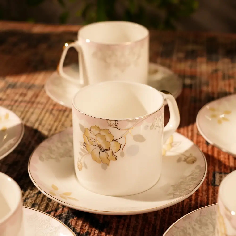 Marble Gold Cup & Saucer – Exquisite Floral Design for Timeless Elegance - 12 PCS CUP SAUCER - Cup Saucer