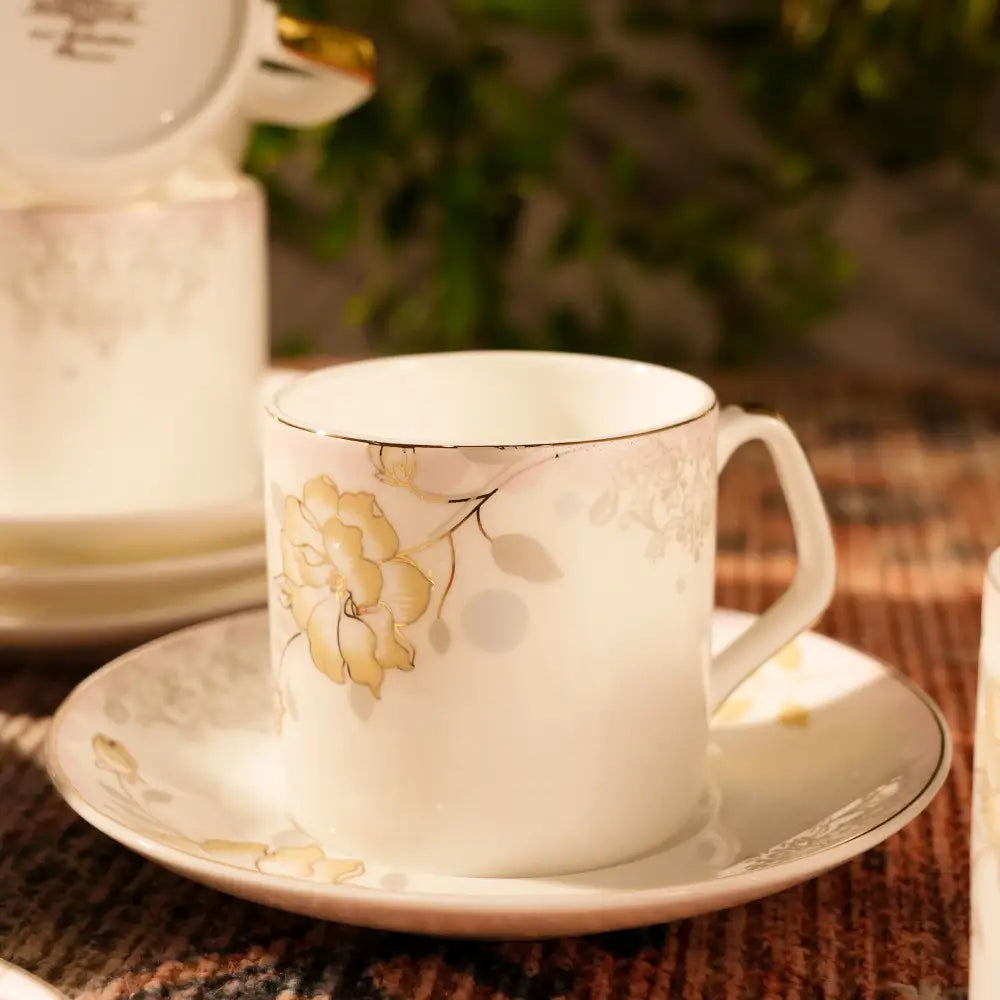 Marble Gold Cup & Saucer – Exquisite Floral Design for Timeless Elegance - Cup Saucer