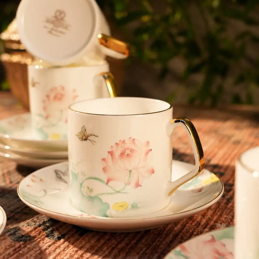 Marble Gold Flower Tea Set – Luxurious & Elegant Design - Cup Saucer