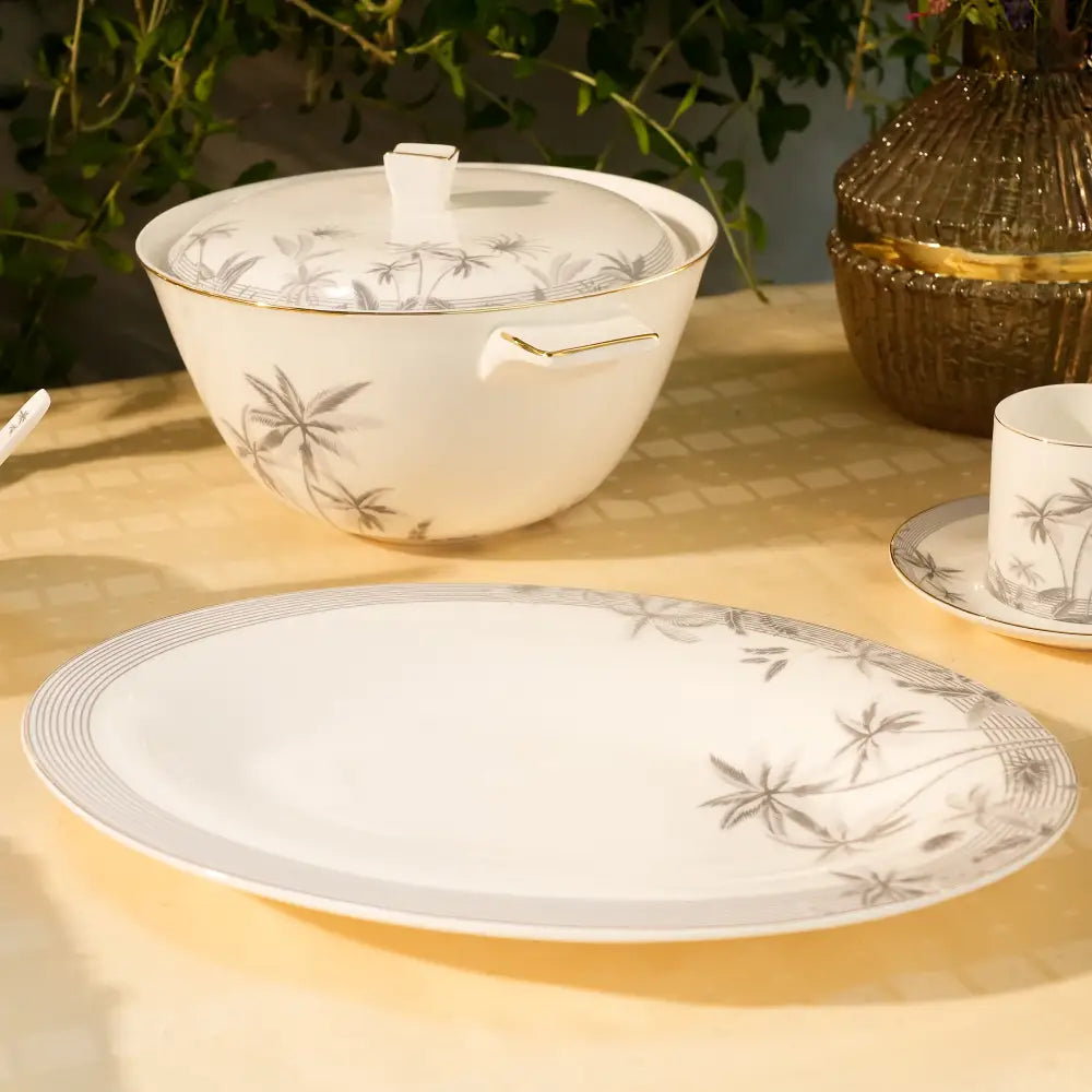 Misty Pine Grove Dinner set – Elegant Floral Tableware for Every Occasion - 48 PCS - Dinner set