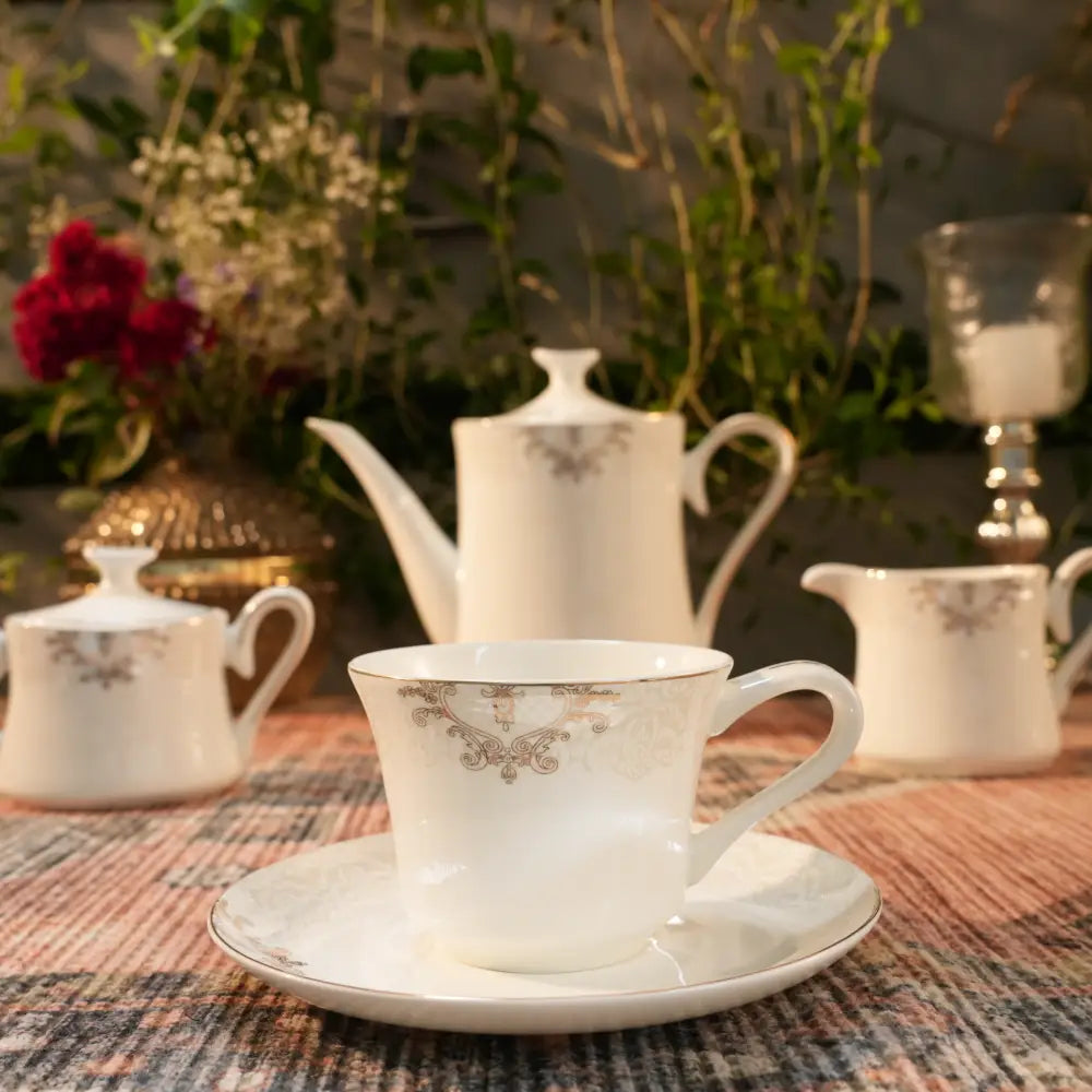 New Arrival! Elegant White Cup & Saucer – Fresh Design & Premium Quality - 17 PCS TEA SET - Cup Saucer