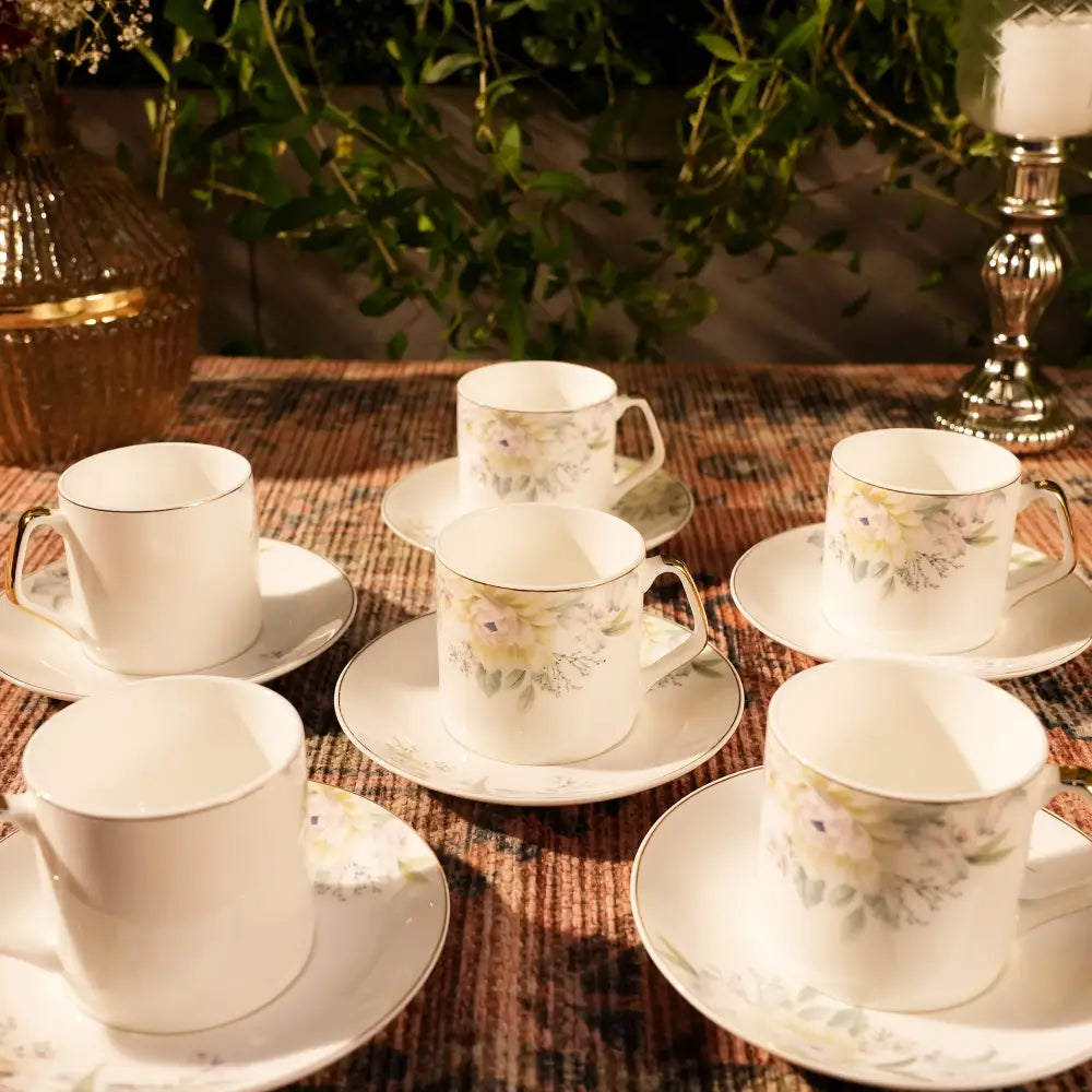 New Floral Cup & Saucer Set – Elegant Marble & Gold Design - Cup Saucer