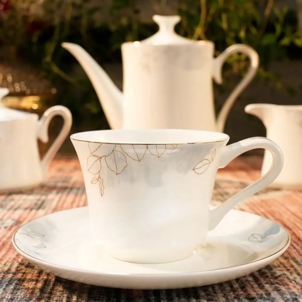 New Leaf Design Cup & Saucer – Elegant & Premium Quality - 17 PCS TEA SET - Cup Saucer