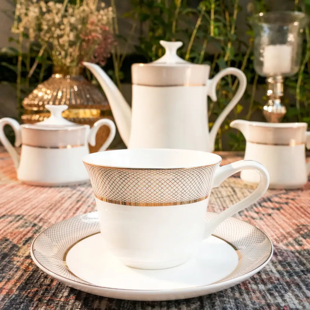 Premium Quality Unique Cup & Saucer Set – Modern Design - 17 PCS TEA SET - Cup Saucer