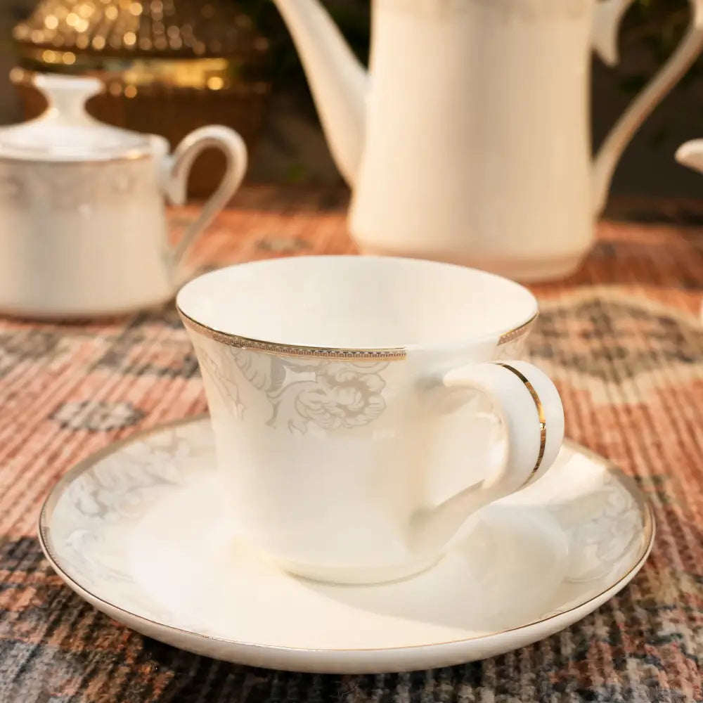 Premium White Cup & Saucer Set – Elegant Floral Design for a Luxurious Tea Experience - Cup Saucer