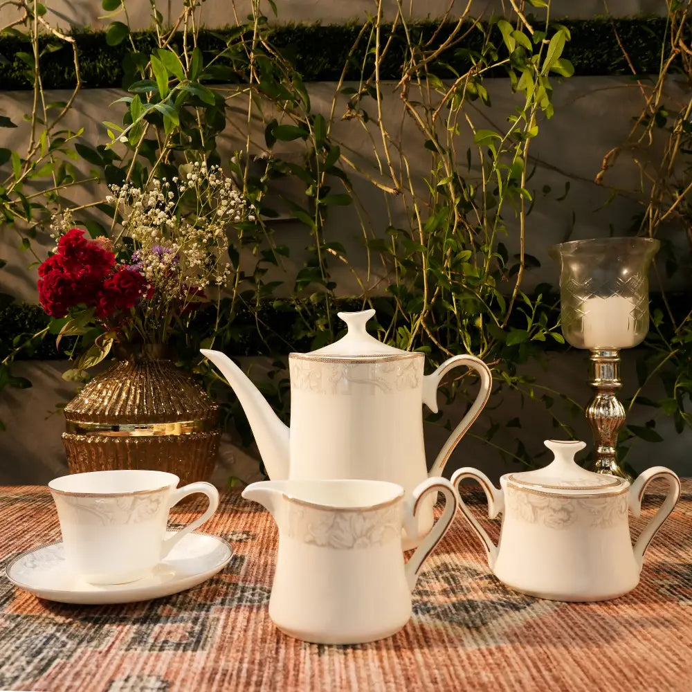 Premium White Cup & Saucer Set – Elegant Floral Design for a Luxurious Tea Experience - Cup Saucer