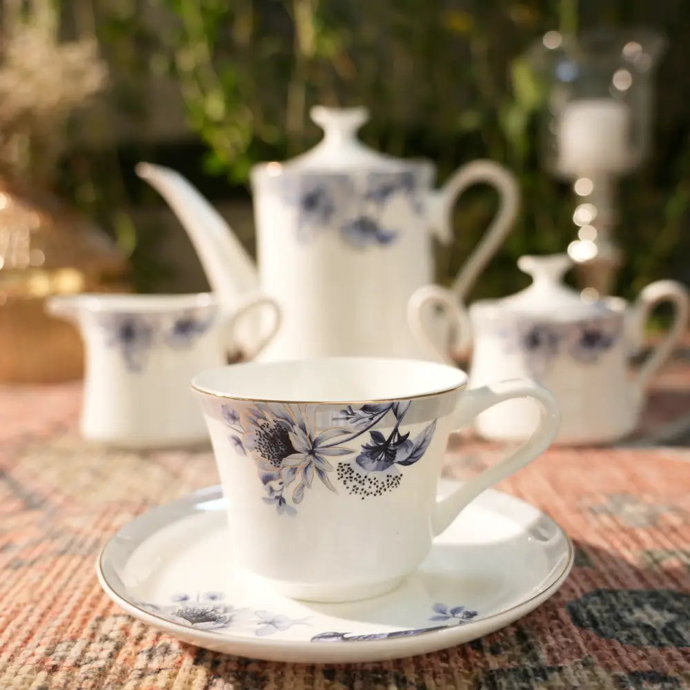 Primum Flower Dignity Premium Cup & Saucer – Elegance in Every Sip - 17 PCS TEA SET - Cup Saucer
