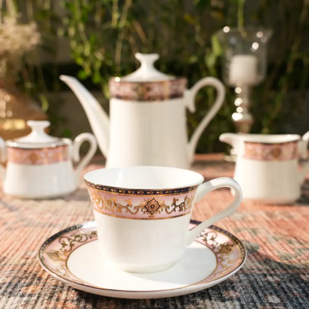Primum Royal Gold Tea Set – Luxurious Gold-Coated Cup & Saucer - 17 PCS TEA SET - Cup Saucer