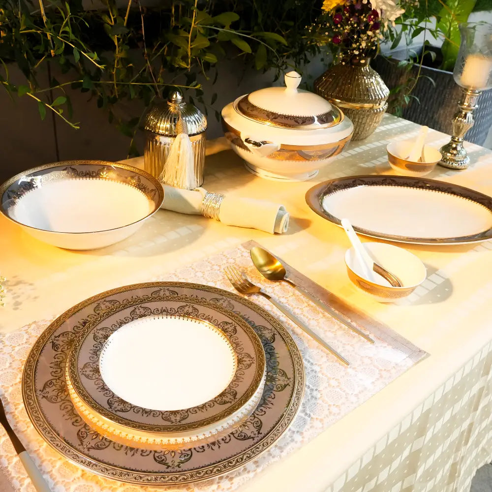 Regal Prime Luxe White & Gold Dinner Set – 35 & 48 Pcs - Dinner set