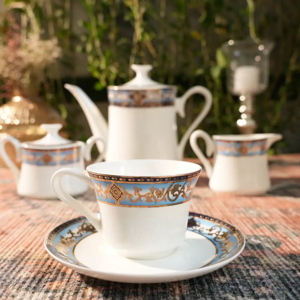 Royal Gold Infusion Tea Set – Exquisite Gold-Coated Cup & Saucer - 17 PCS TEA SET - Cup Saucer