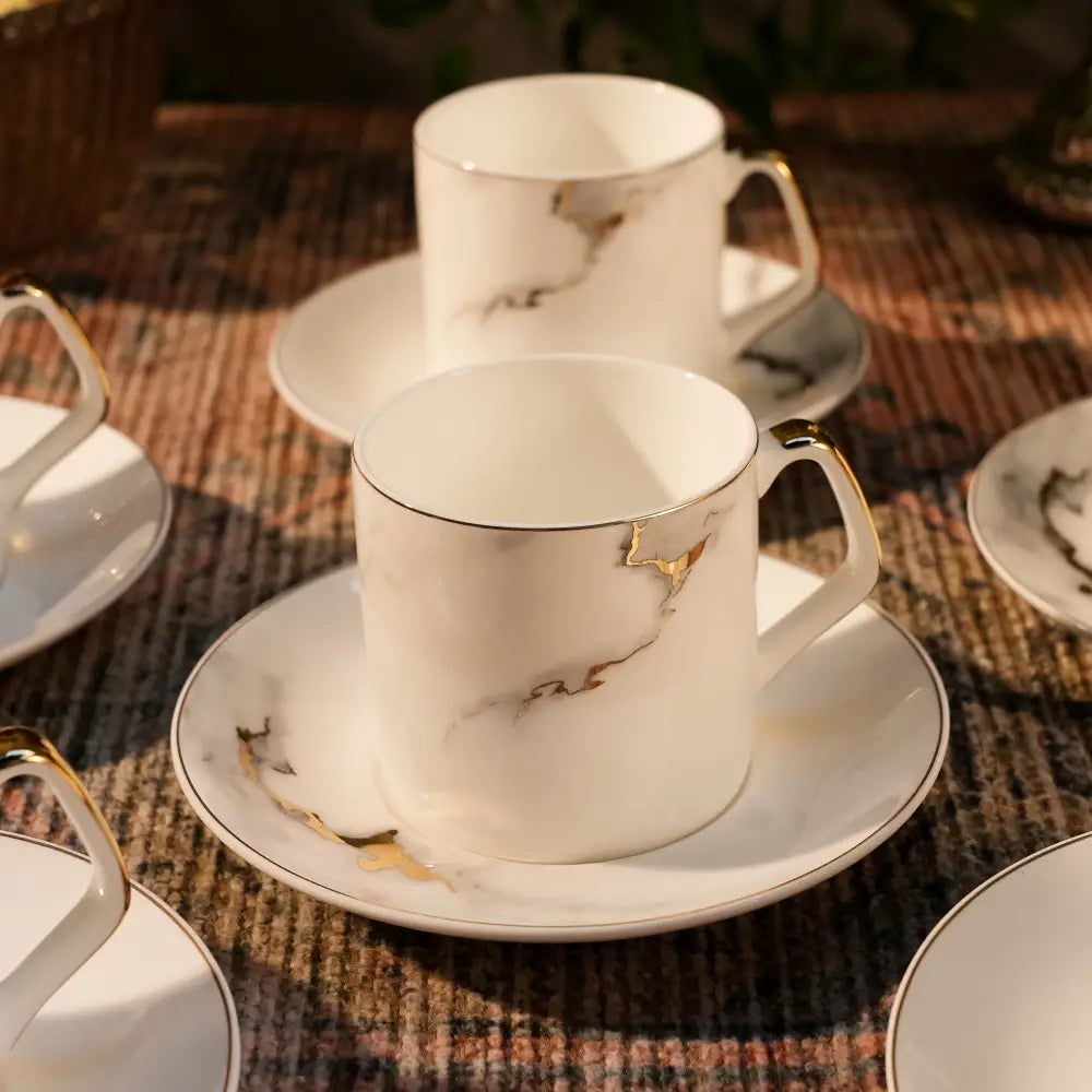 Royal Marble Gold Cup & Saucer Set – Sip in Luxury & Elegance - Cup Saucer