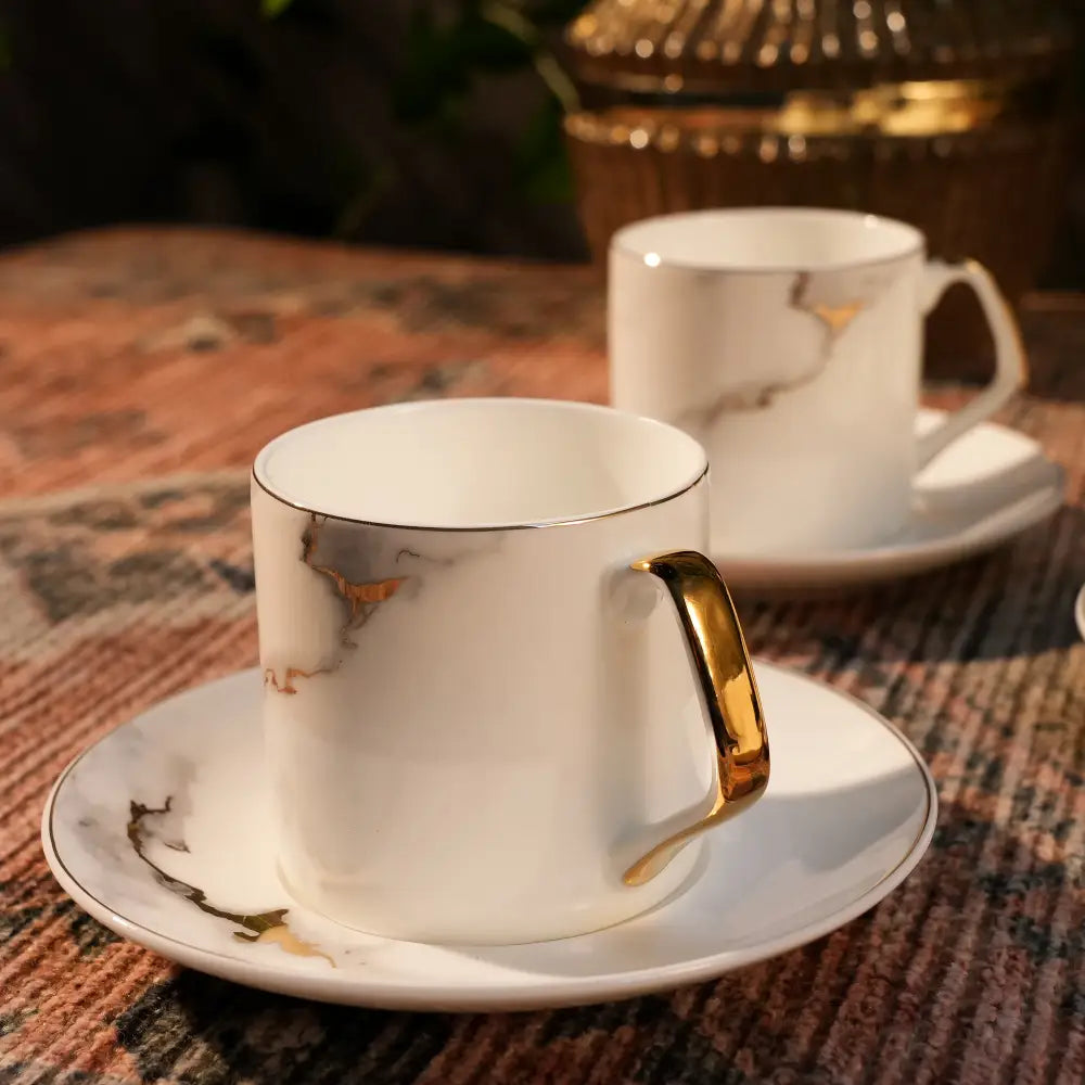 Royal Marble Gold Cup & Saucer Set – Sip in Luxury & Elegance - Cup Saucer