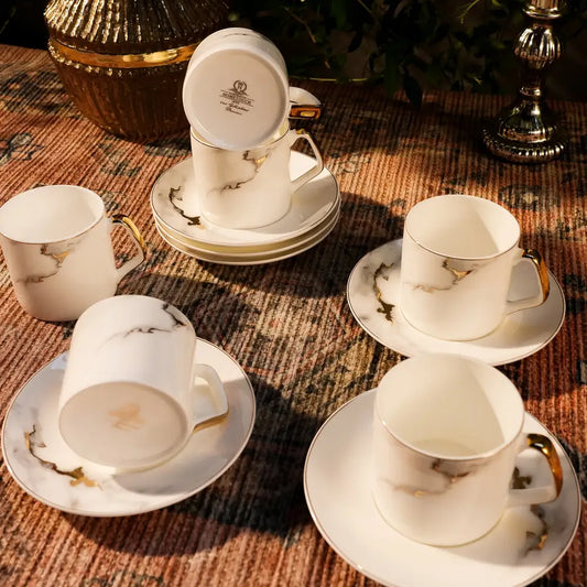 Royal Marble Gold Cup & Saucer Set β Sip in Luxury & Elegance - Cup Saucer