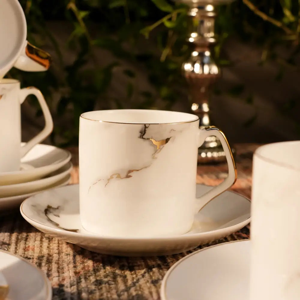 Royal Marble Gold Cup & Saucer Set – Sip in Luxury & Elegance - Cup Saucer