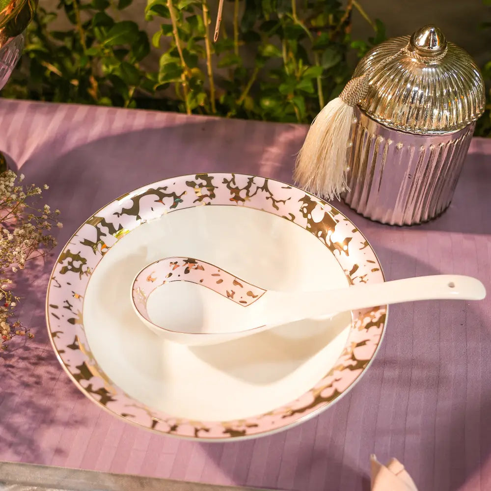 White Primum Deign Dinner Set with Golden Coating - Dinner set