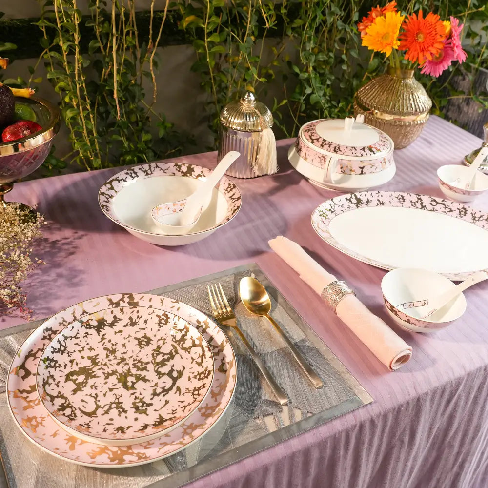 White Primum Deign Dinner Set with Golden Coating - Dinner set