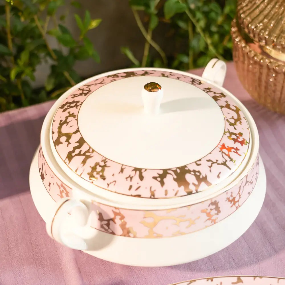 White Primum Deign Dinner Set with Golden Coating - Dinner set