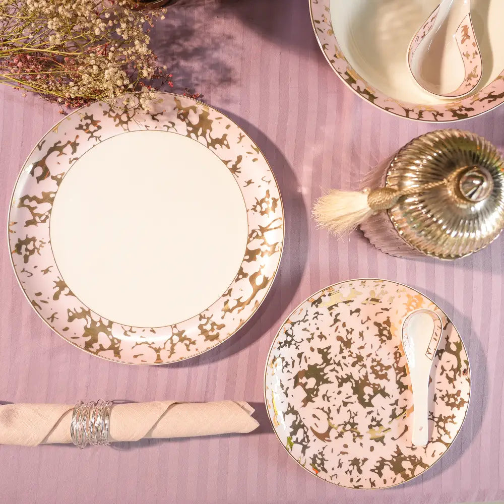 White Primum Deign Dinner Set with Golden Coating - Dinner set