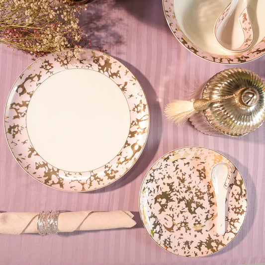 White Primum Deign Dinner Set with Golden Coating - Dinner set