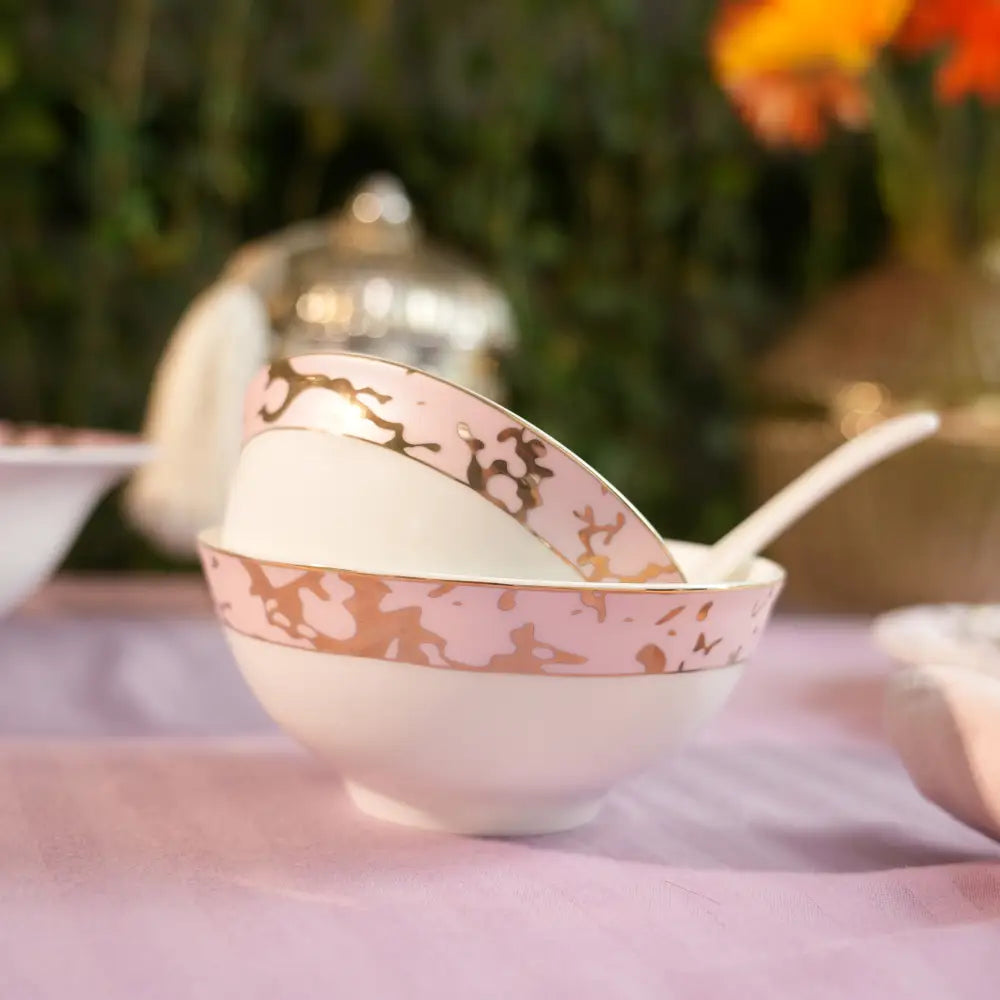 White Primum Deign Dinner Set with Golden Coating - Dinner set
