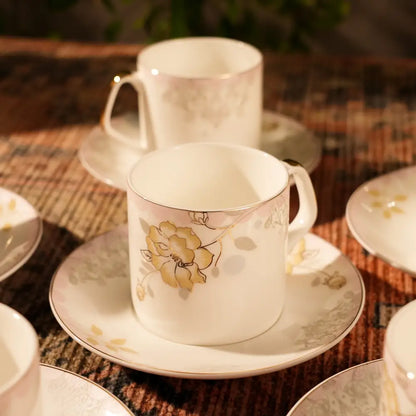 Marble Gold Cup & Saucer – Exquisite Floral Design for Timeless Elegance - 12 PCS CUP SAUCER - Cup Saucer