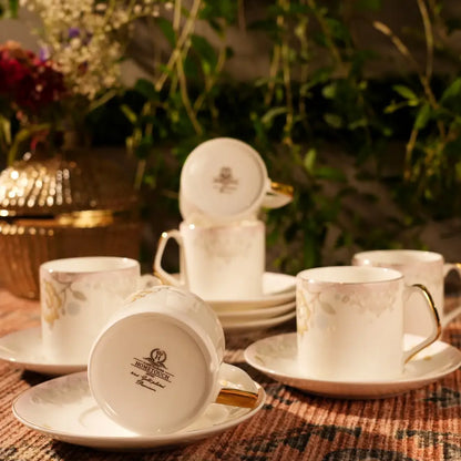 Marble Gold Cup & Saucer – Exquisite Floral Design for Timeless Elegance - Cup Saucer