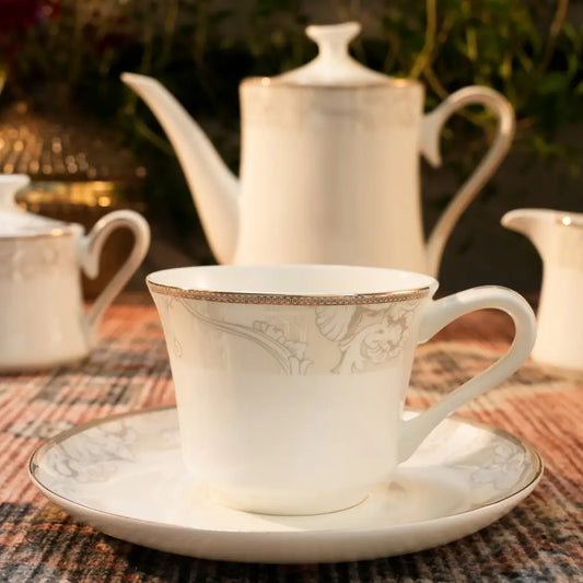 Premium White Cup & Saucer Set – Elegant Floral Design for a Luxurious Tea Experience - Cup Saucer
