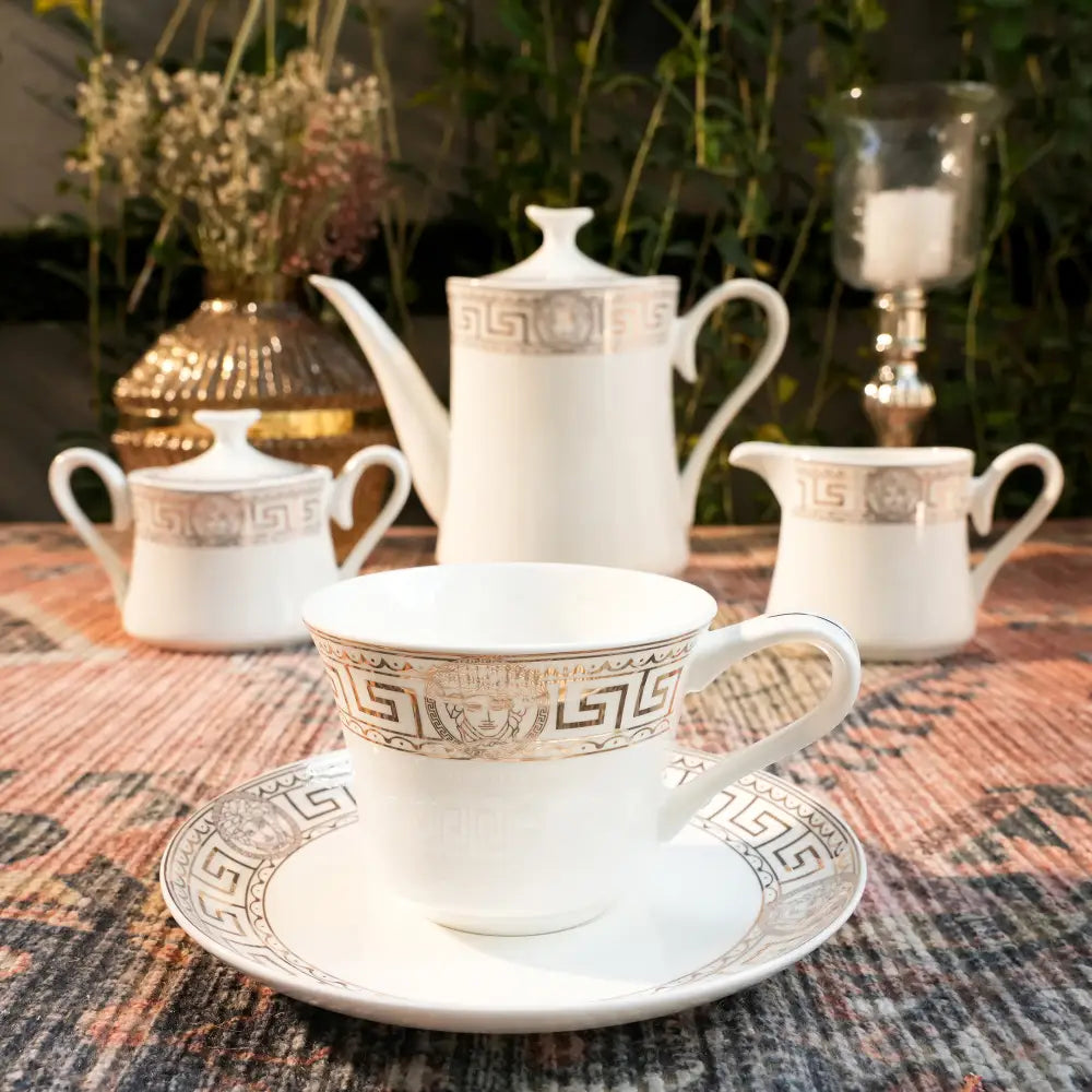 Primum Tea Cup with Golden Coating – Royal Elegance for Tea Time - 17 PCS TEA SET - Cup Saucer