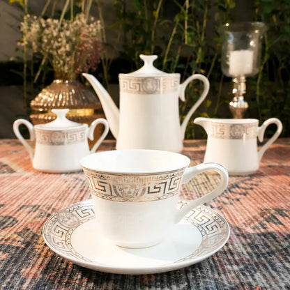 Primum Tea Cup with Golden Coating – Royal Elegance for Tea Time - 17 PCS TEA SET - Cup Saucer