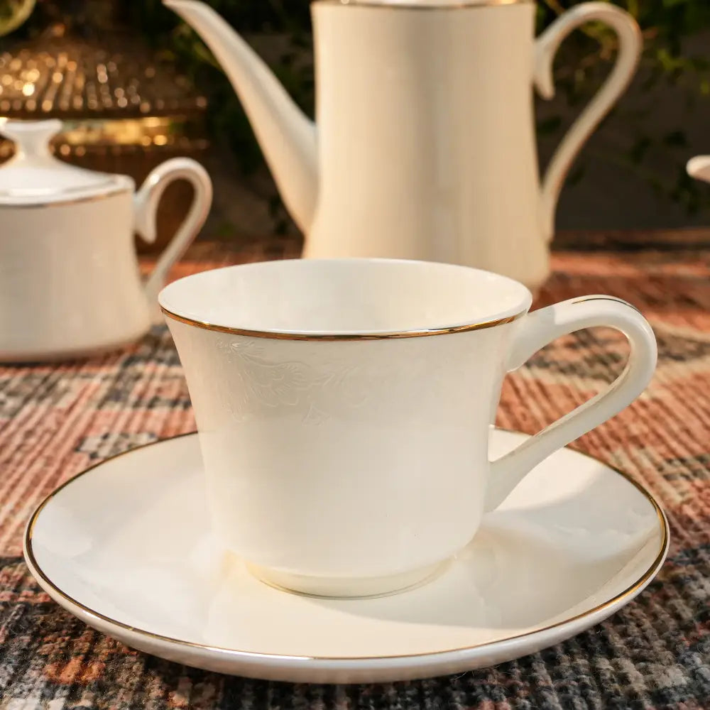 Royal White Cup & Saucer Set – Unique & Elegant Design for a Luxurious Experience - 17 PCS TEA SET - Cup Saucer